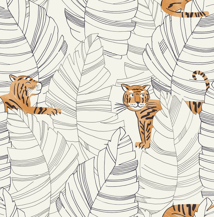 Seabrook Designs Hiding Tigers Black And Orange Wallpaper DA61200