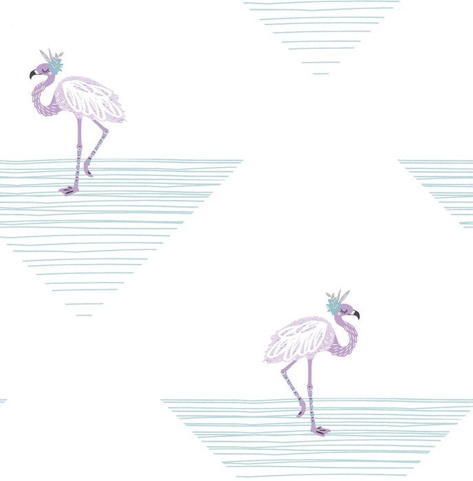 Seabrook Designs Dancing Flamingo Teal And Lilac Wallpaper Sample DA61709