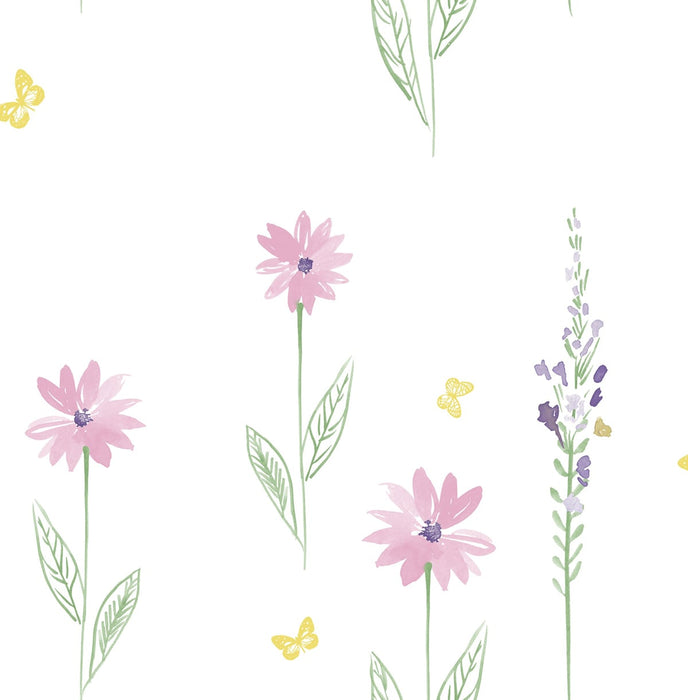 Seabrook Designs Daisy Field Pink And Green Wallpaper DA62601