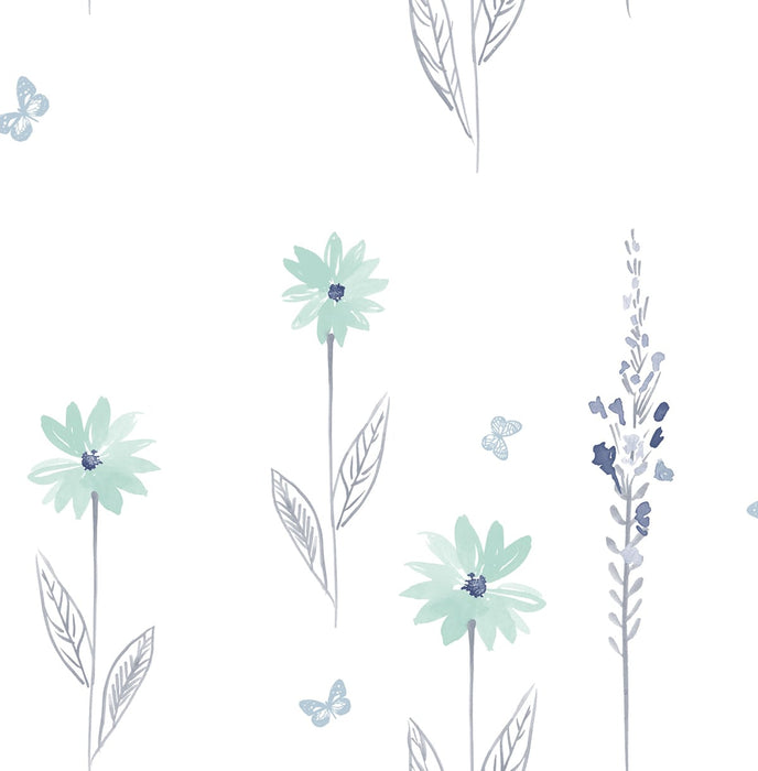 Seabrook Designs Daisy Field Teal And Gray Wallpaper Sample DA62604