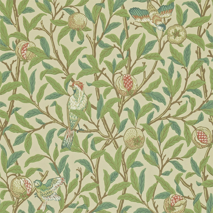 Morris & Co Bird & Pomegranate Bayleaf/Cream 212539 Wallpaper Sample DARW212539