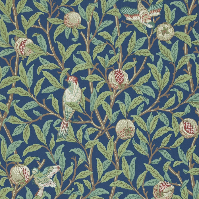 Morris & Co Bird & Pomegranate Blue/Sage 212540 Wallpaper Sample DARW212540