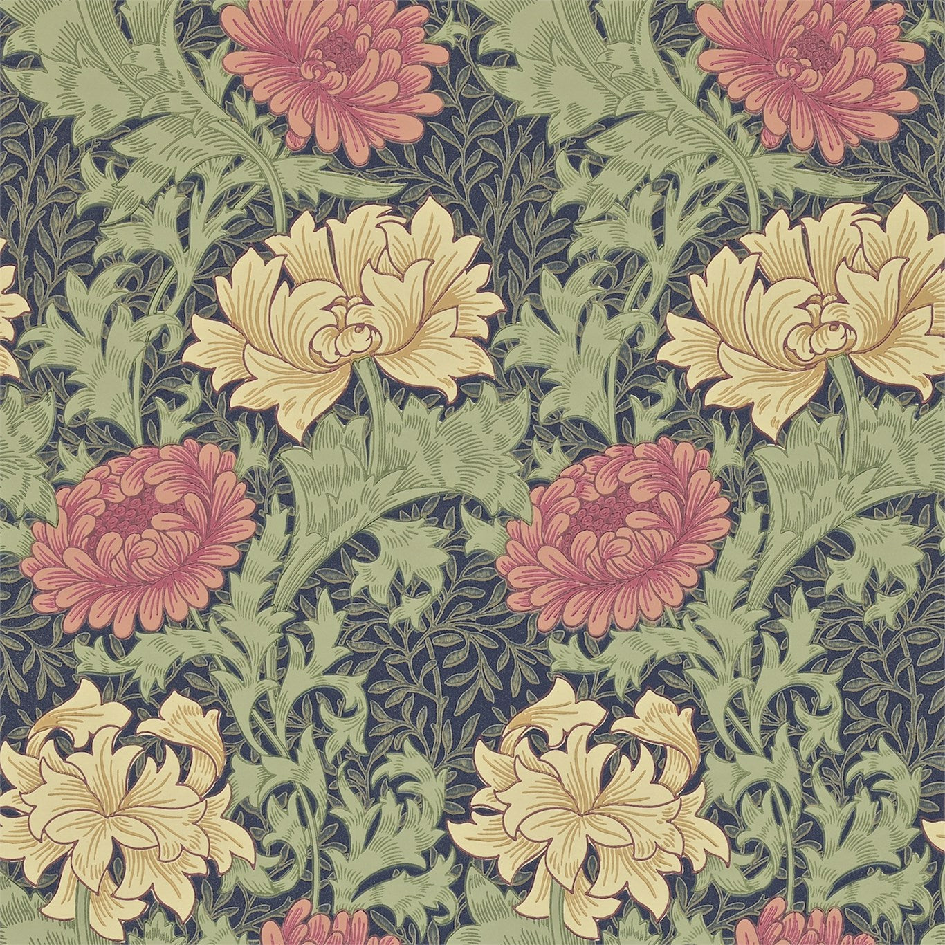 Morris & Co Chrysanthemum Indigo 212549 Wallpaper Sample DARW212549