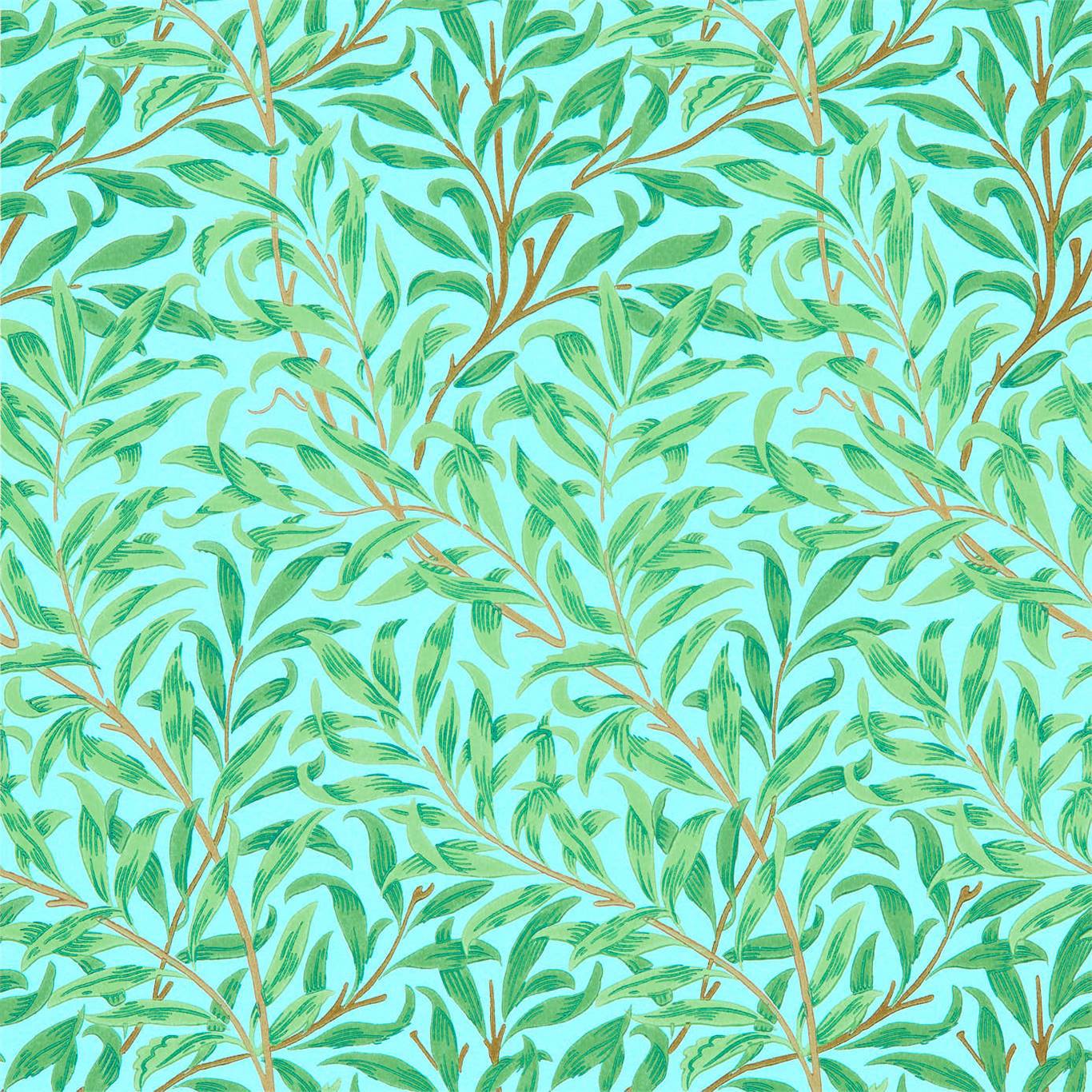 Morris & Co Willow Bough Sky/Leaf Green 216948 Wallpaper Sample DBPW216948