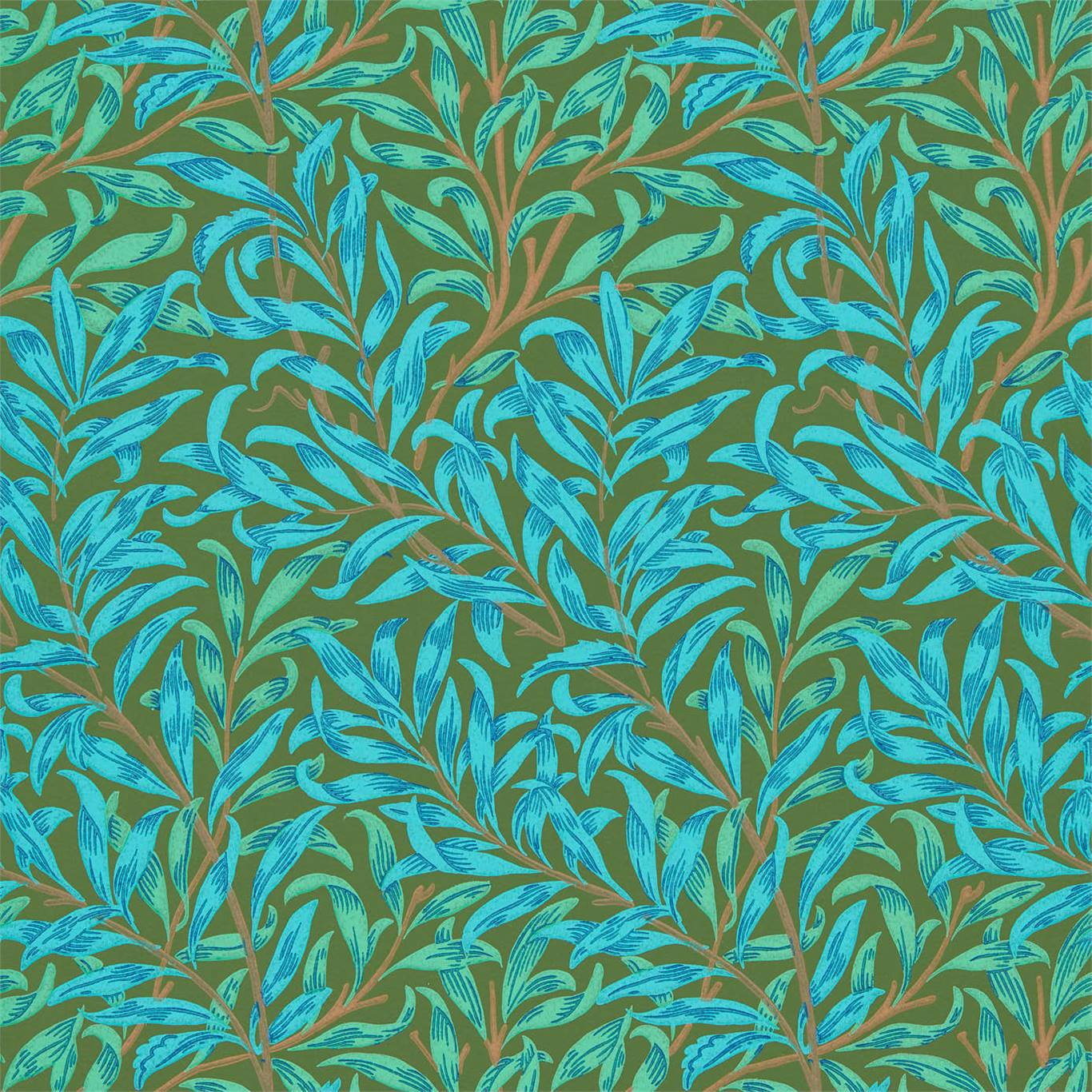 Morris & Co Willow Bough Olive/Turquoise 216952 Wallpaper Sample DBPW216952