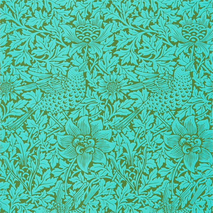 Morris & Co Bird & Anemone Olive/Turquoise 216958 Wallpaper Sample DBPW216958