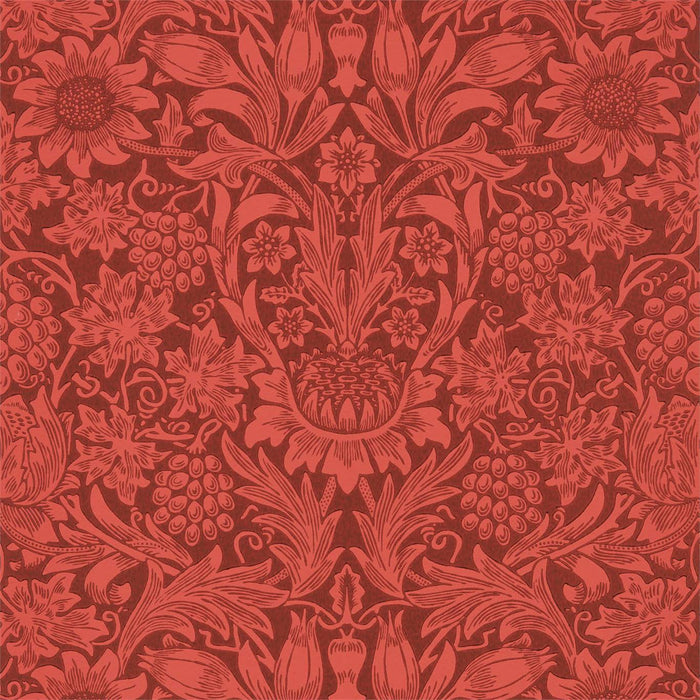 Morris & Co Sunflower Chocolate/Red 216960 Wallpaper Sample DBPW216960