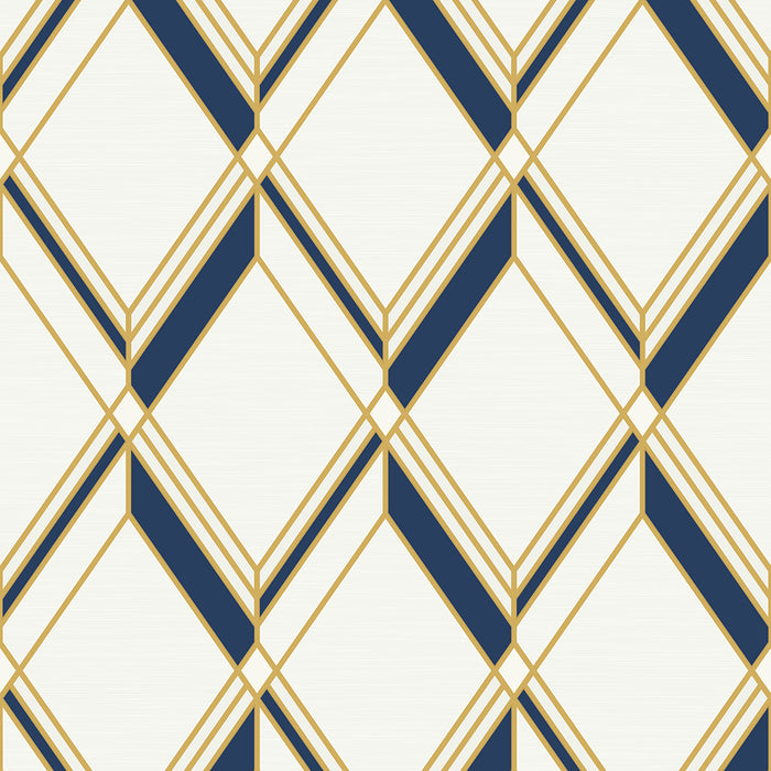 Seabrook Designs Brooklyn Diamond Metallic Gold & Navy Wallpaper Sample DC60502