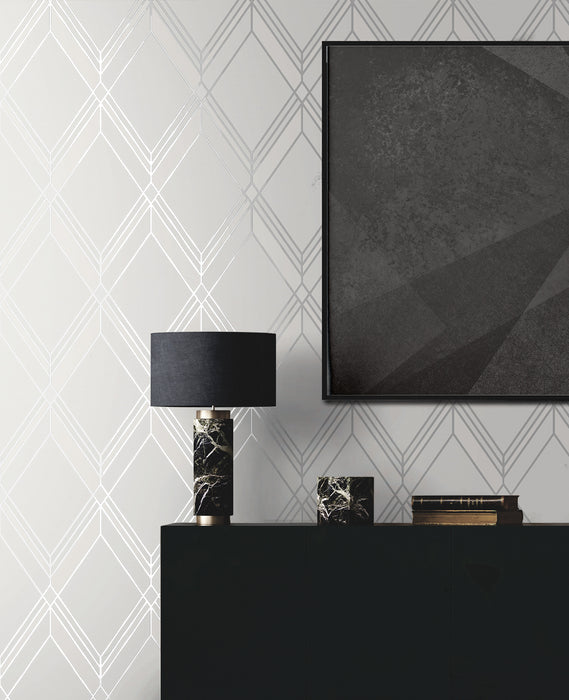 Seabrook Designs Brooklyn Diamond Metallic Silver Wallpaper Sample DC60510