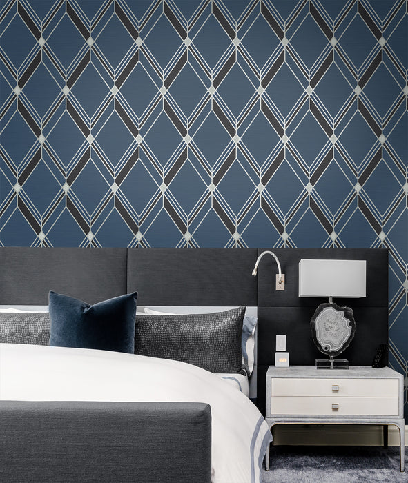 Seabrook Designs Brooklyn Diamond Blue Wallpaper Sample DC60512