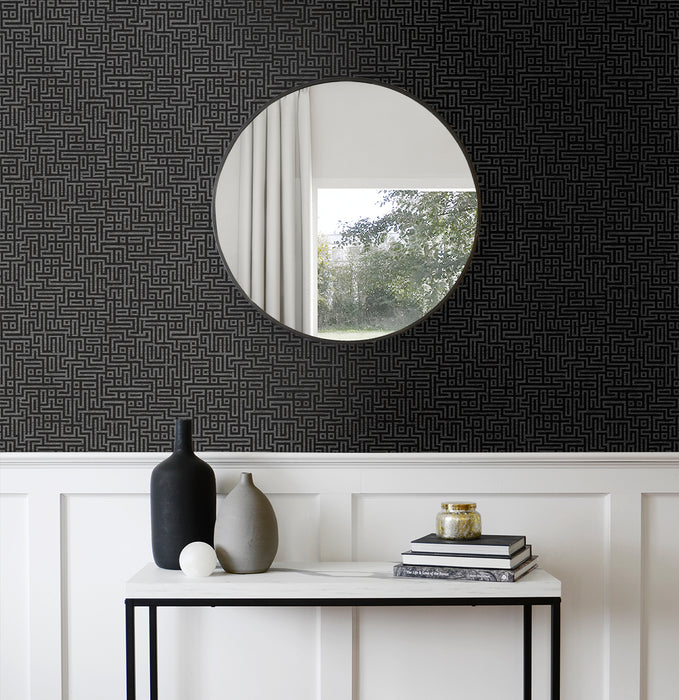 Seabrook Designs Rockefellar Maze Onyx Wallpaper DC60910