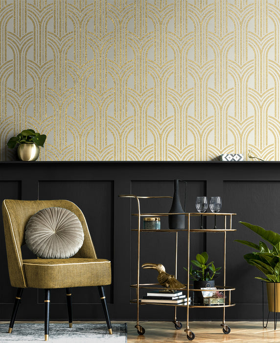 Seabrook Designs Broadway Arches Golden Nugget Wallpaper Sample DC61303