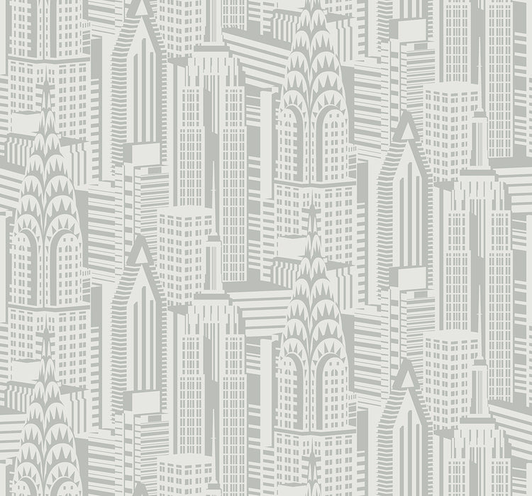 Seabrook Designs Manhattan Skyline Silver Sky Wallpaper DC61507