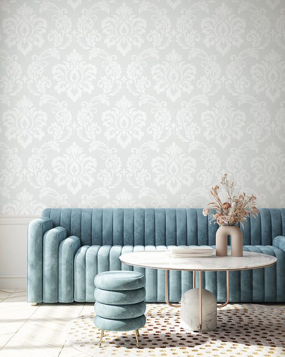 Seabrook Designs Deco Damask Frosty Wallpaper Sample DC61600