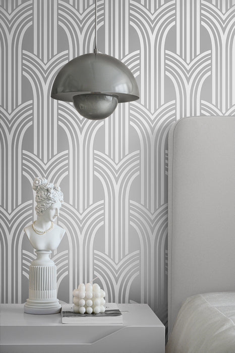 Seabrook Designs Deco Arches Metallic Silver Wallpaper Sample DC61910