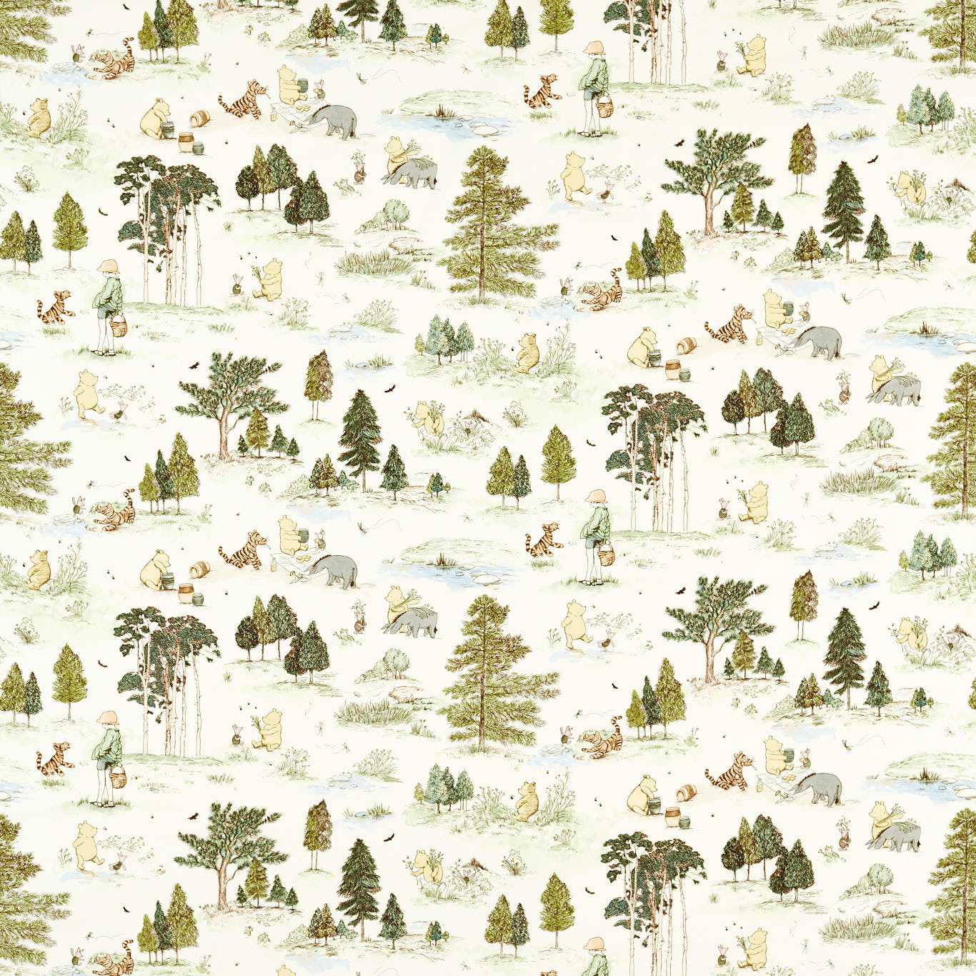 Sanderson Winnie the Pooh Macaron Green Fabric Sample DDIF227160