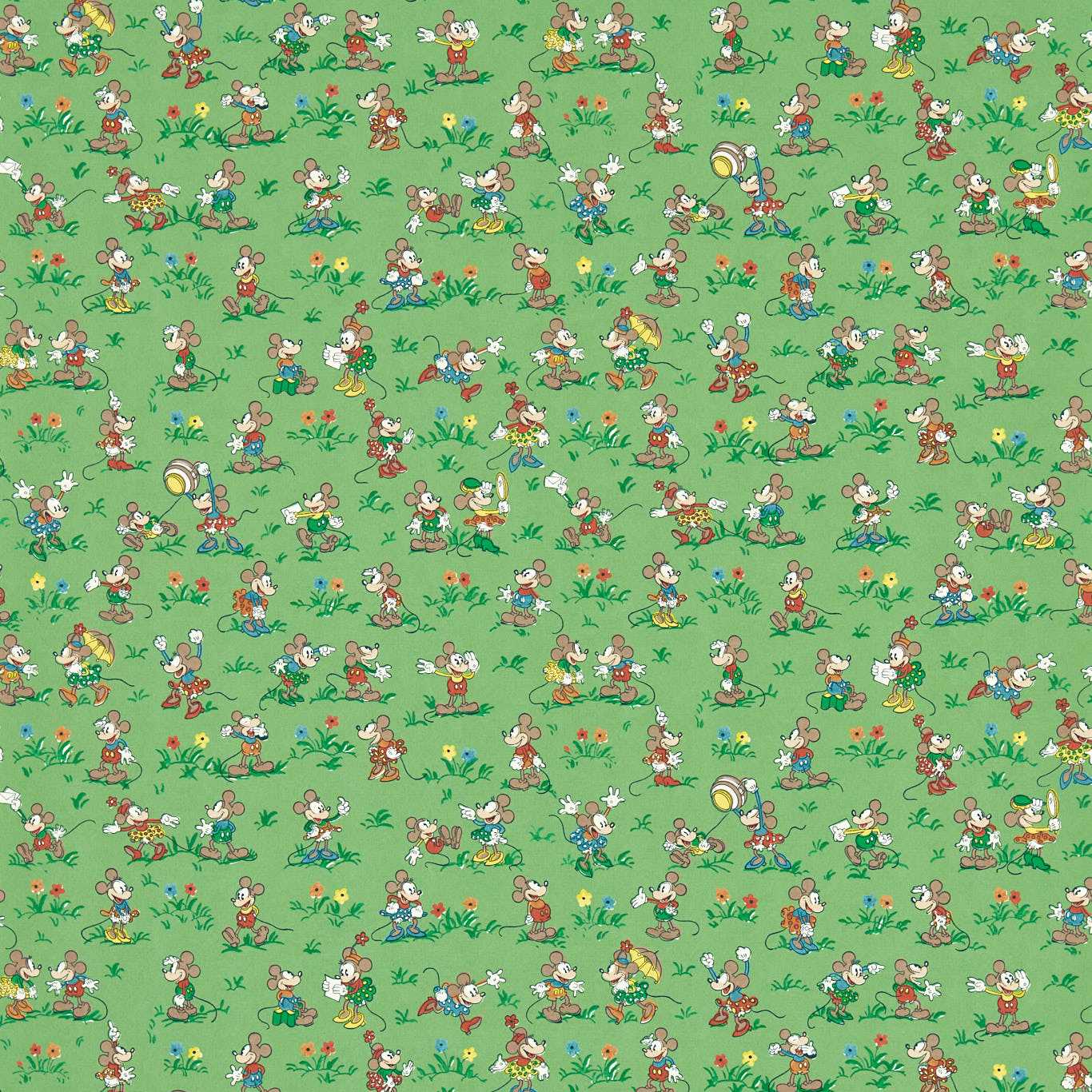 Sanderson Mickey & Minnie Gumball Green Wallpaper DDIW217265