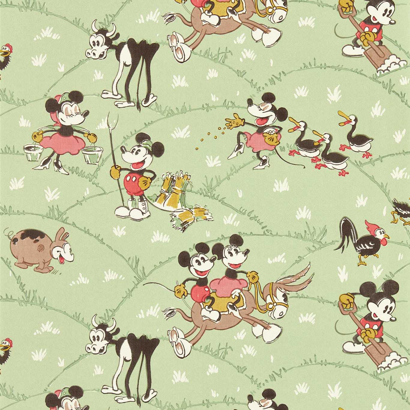 Sanderson Mickey At the Farm Macaron Green Wallpaper DDIW217266