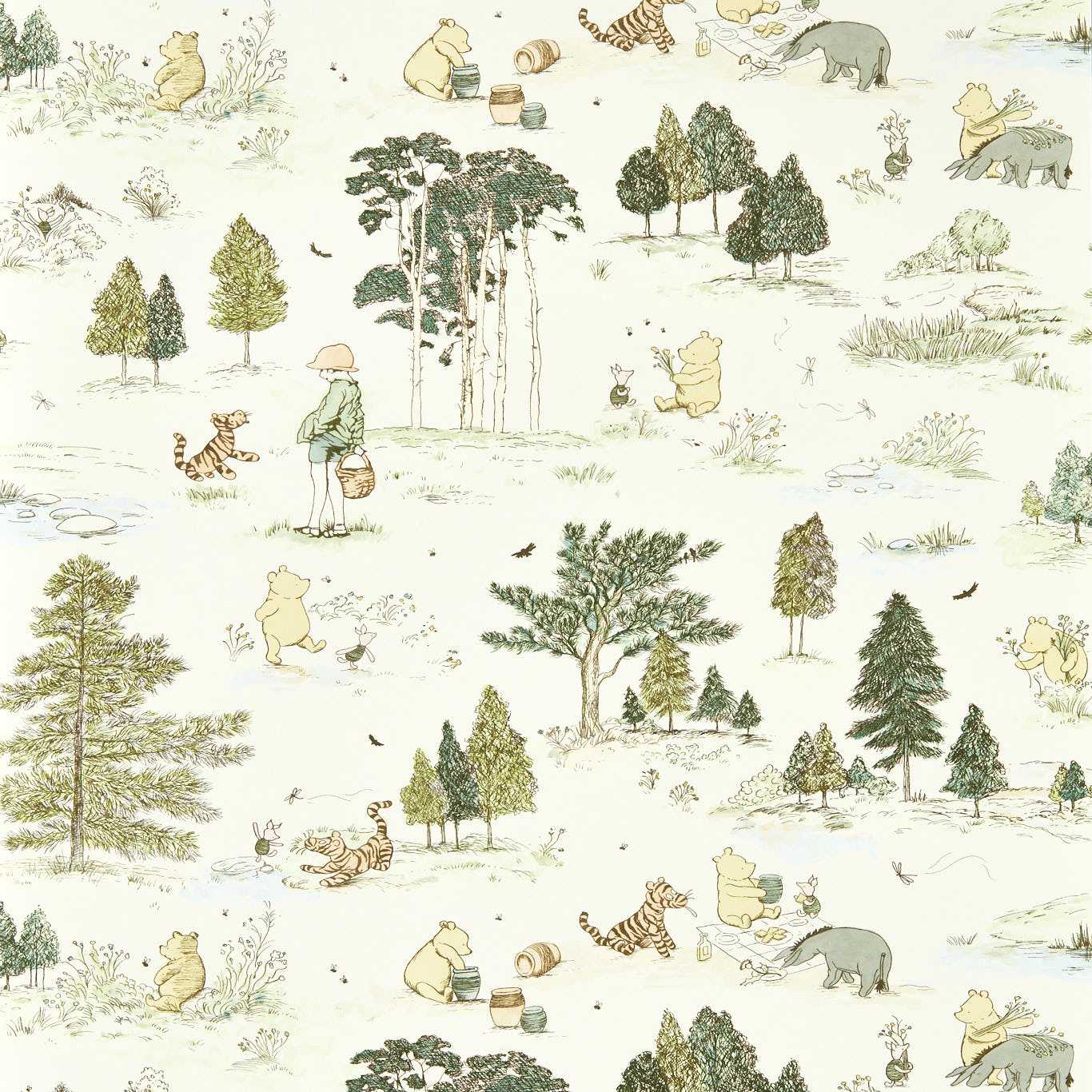 Sanderson Winnie the Pooh Macaron Green Wallpaper DDIW217280