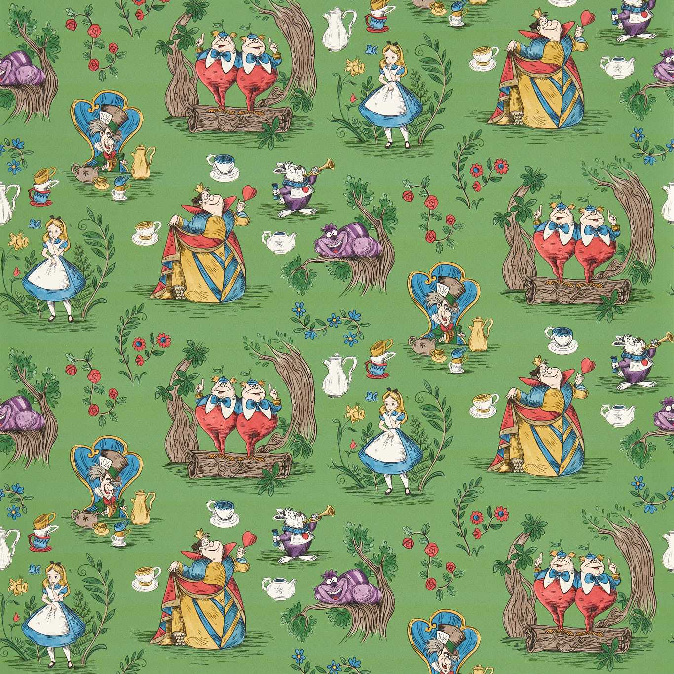 Sanderson Alice in Wonderland Gumball Green Wallpaper Sample DDIW217285