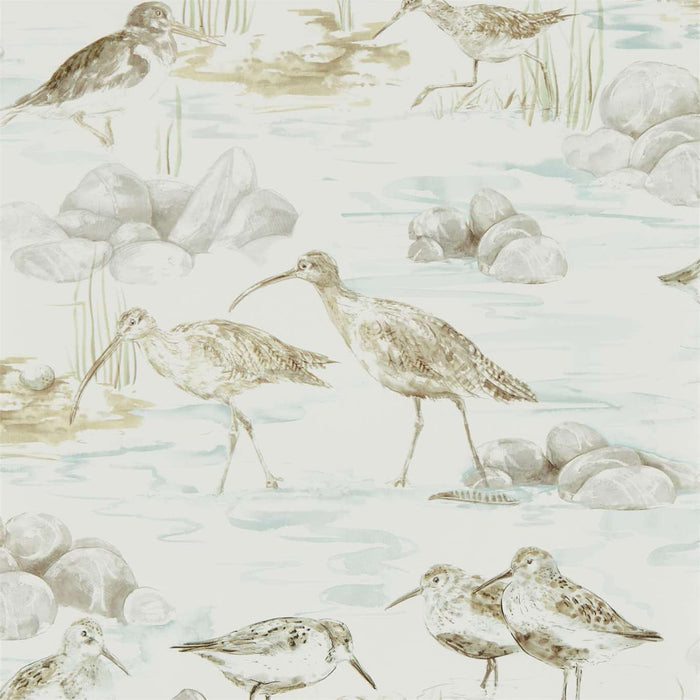 Sanderson Estuary Birds Mist/Ivory 216494 Wallpaper Sample DEBB216494