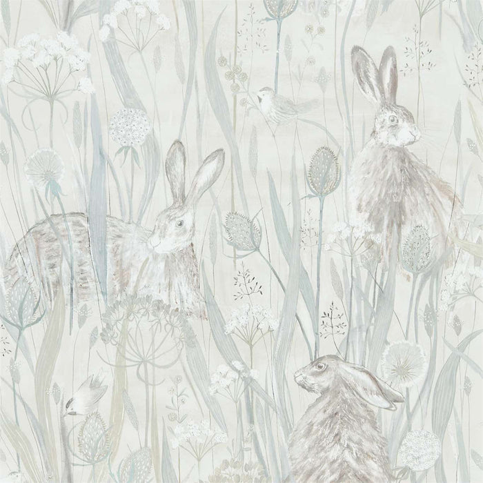 Sanderson Dune Hares Mist/Pebble 216518 Wallpaper Sample DEBB216518