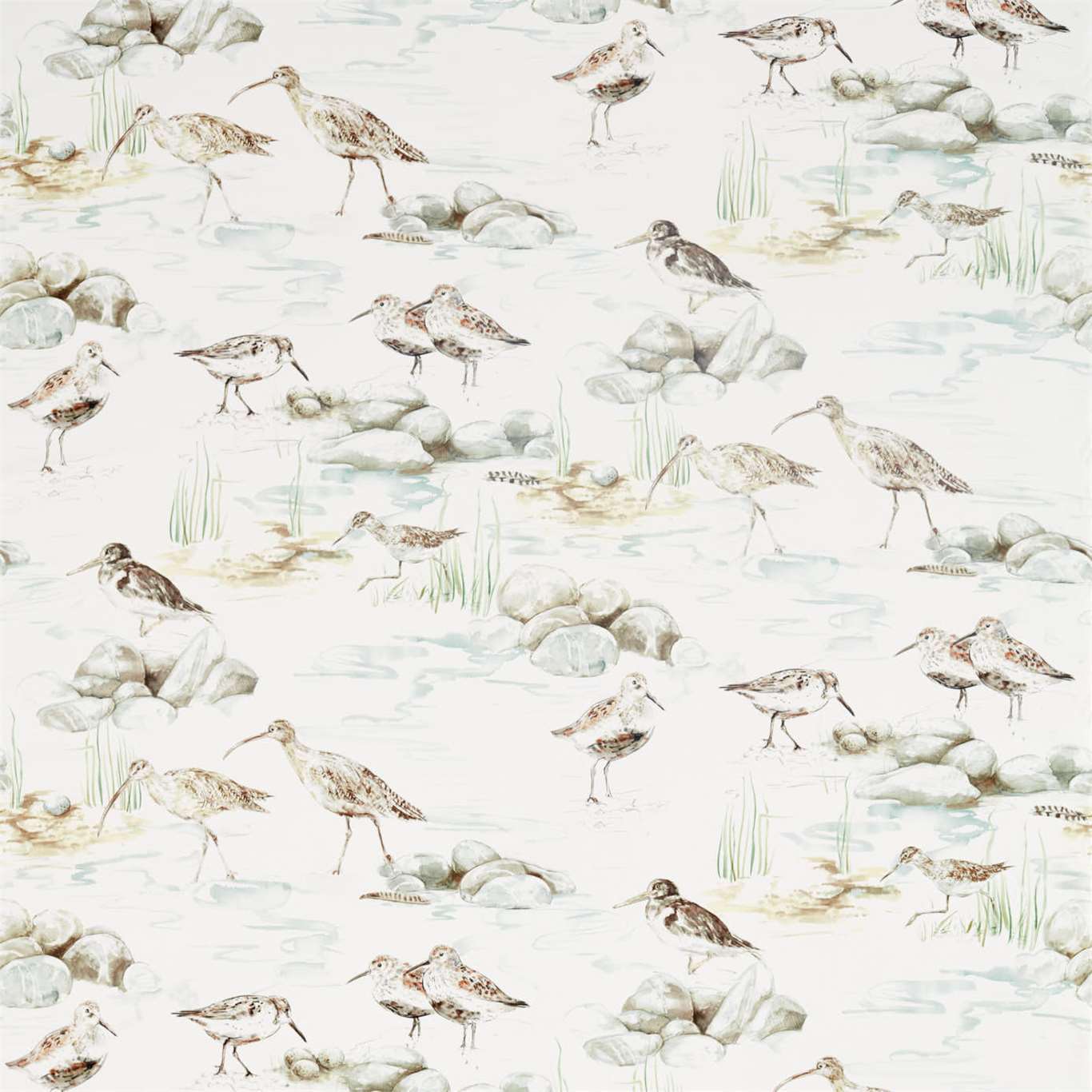 Sanderson Estuary Birds Mist/Ivory 226426 Fabric Sample DEBB226426