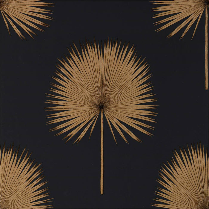 Sanderson Fan Palm Charcoal/Gold 216639 Wallpaper Sample DGLW216639