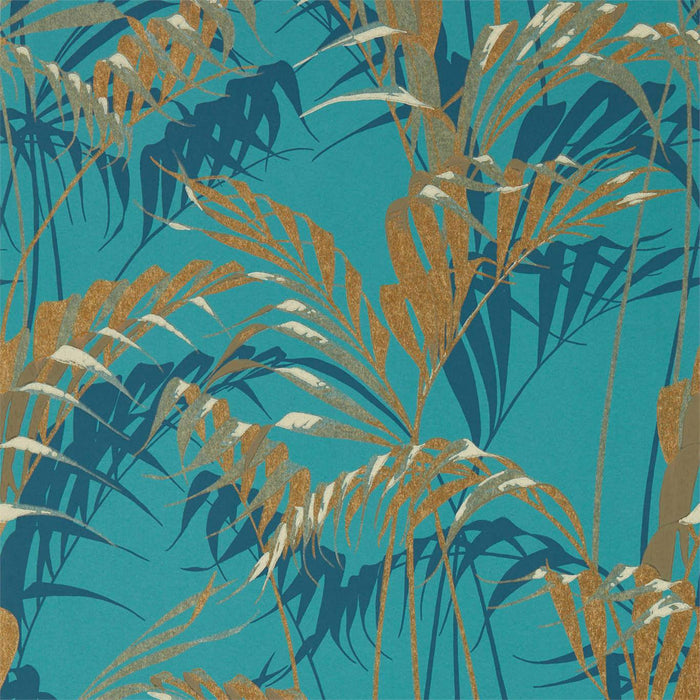 Sanderson Palm House Teal/Gold 216640 Wallpaper Sample DGLW216640