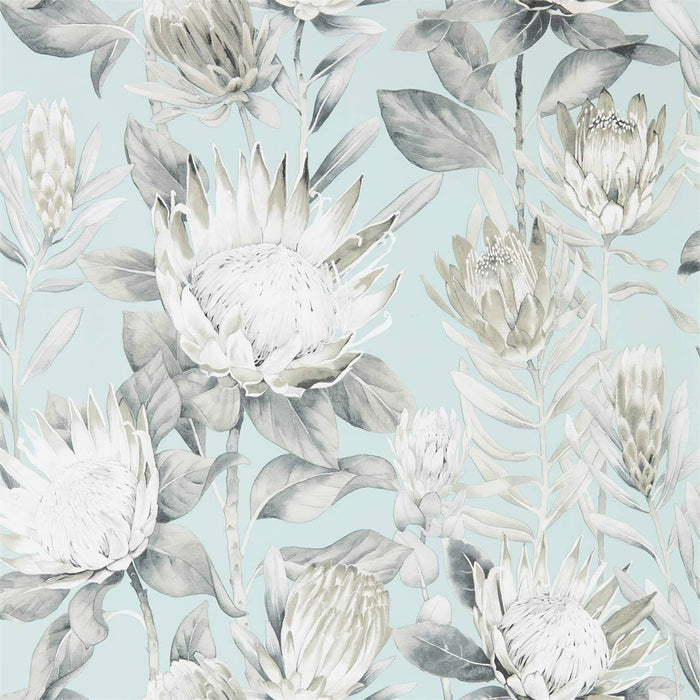 Sanderson King Protea Aqua/Linen 216645 Wallpaper Sample DGLW216645