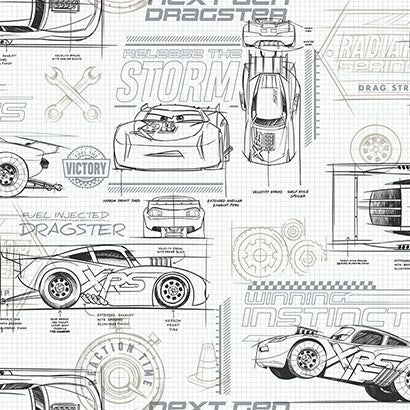 York Disney & Pixar Cars Schematic Neutral Wallpaper DI0917