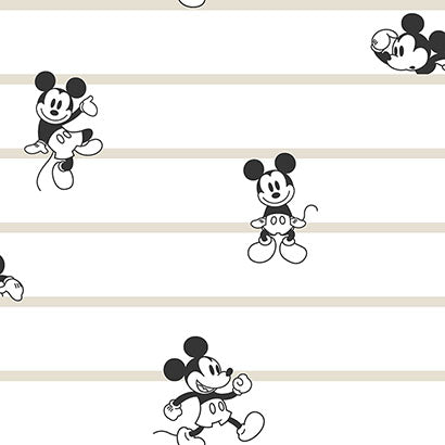 York Disney Mickey Mouse Stripe Black & White Wallpaper DI0932