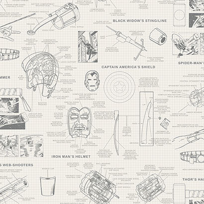 York Marvels Heroes Schematics Cream Wallpaper DI0937