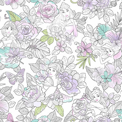 York Disney Princess Royal Floral Purple Wallpaper DI0964