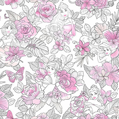 York Disney Princess Royal Floral Magenta Wallpaper DI0965