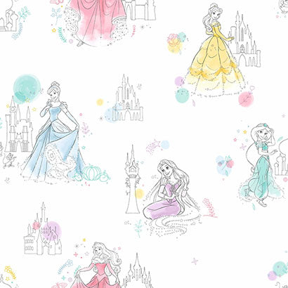 York Disney Princess Pretty Elegant White Wallpaper DI0968