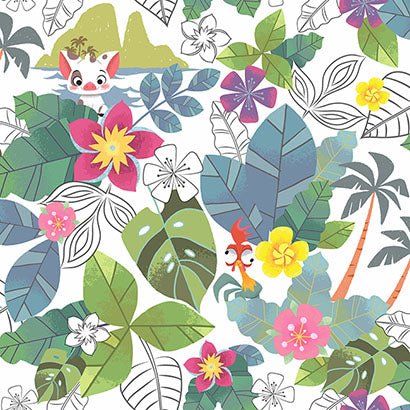 York Disney Moana Jungle Pink & Green Wallpaper DI0994