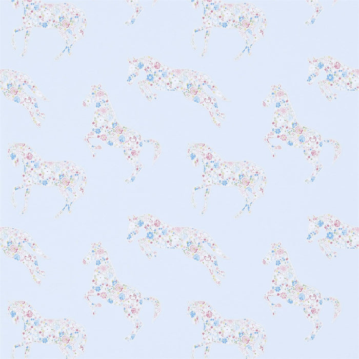 Sanderson Pretty Ponies Chintz/Blue 214035 Wallpaper Sample DLIT214035