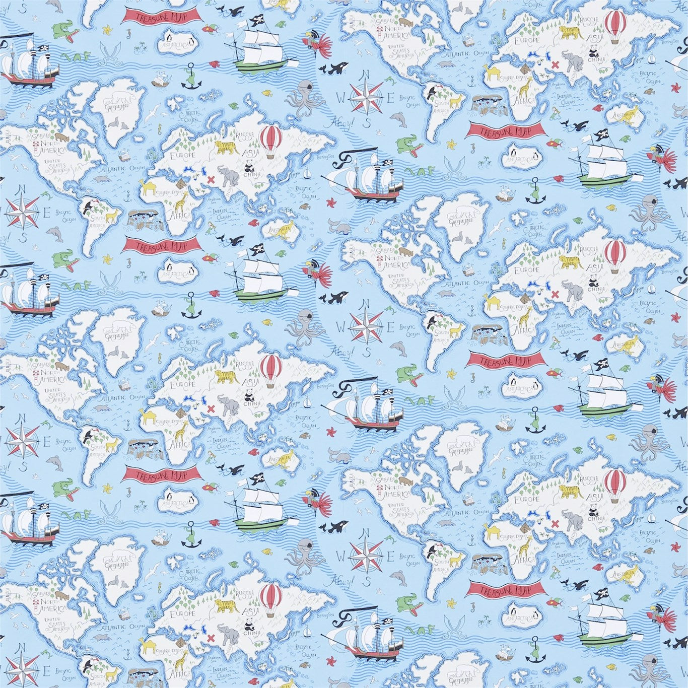 Sanderson Treasure Map Sea Blue 214038 Wallpaper Sample DLIT214038