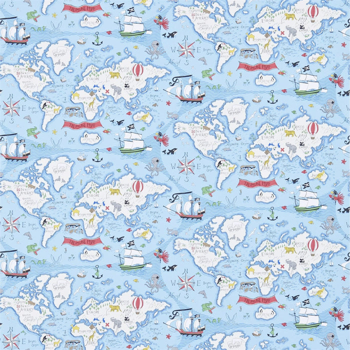 Sanderson Treasure Map Sea Blue 214038 Wallpaper Sample DLIT214038