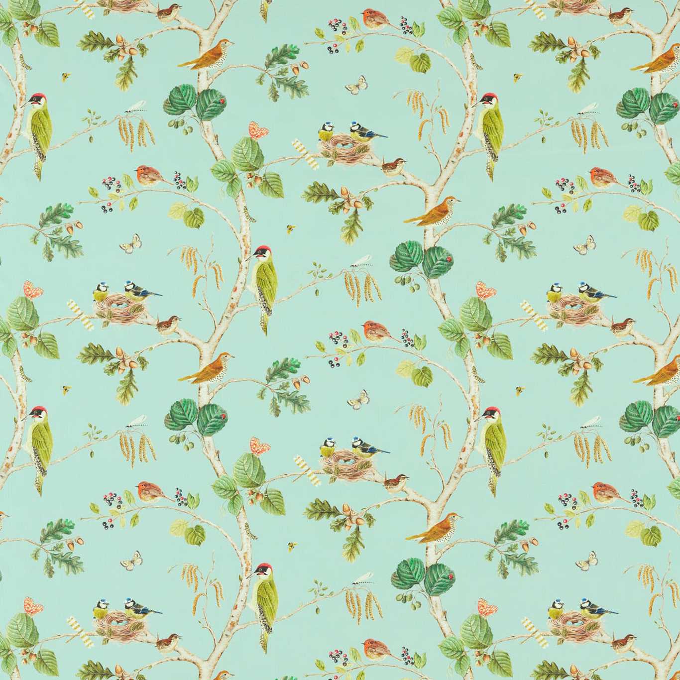 Sanderson Woodland Chorus Sky Blue/Multi 226937 Fabric Sample DLUM226937