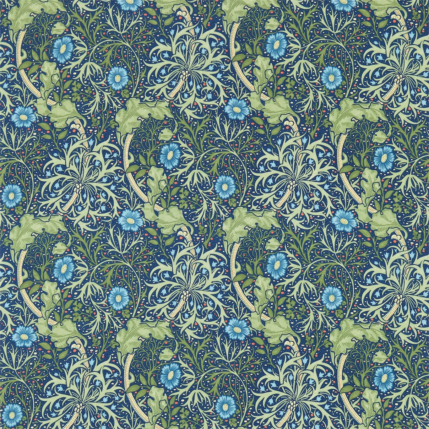 Morris & Co Morris Seaweed Cobalt/Thyme 224472 Fabric Sample DM3P224472