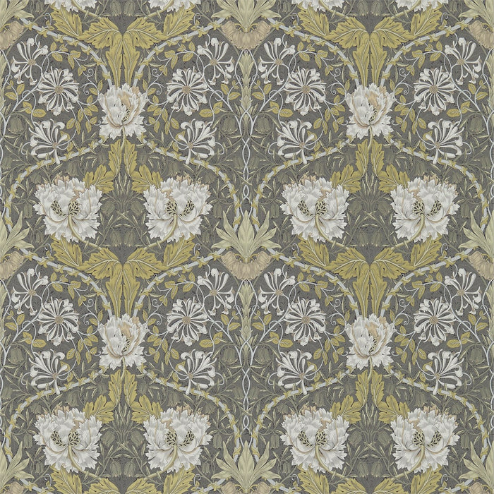 Morris & Co Honeysuckle & Tulip Charcoal/Gold 214701 Wallpaper Sample DM3W214701