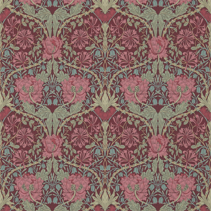 Morris & Co Honeysuckle & Tulip Burgundy/Sage 214703 Wallpaper Sample DM3W214703