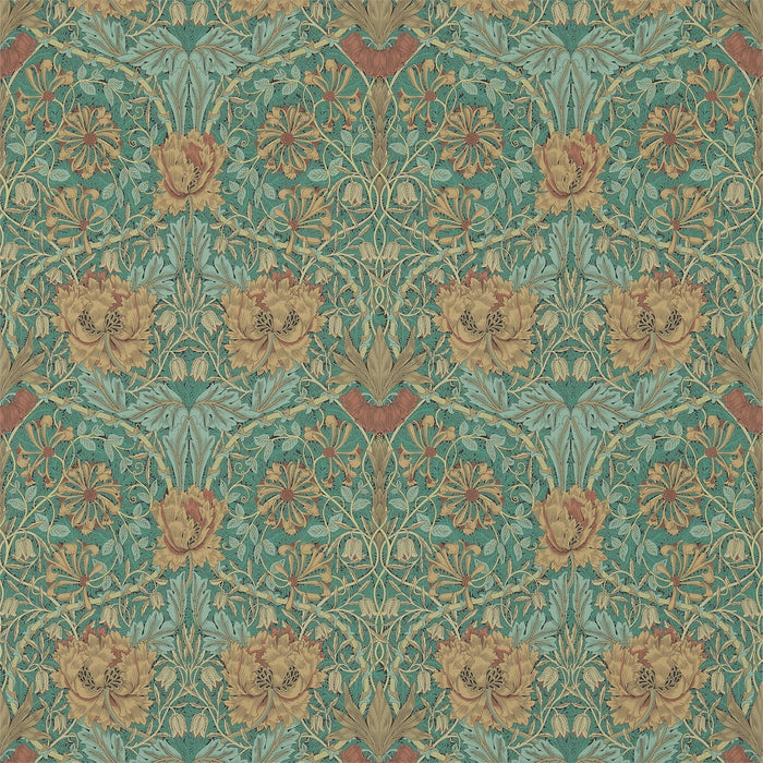 Morris & Co Honeysuckle & Tulip Emerald/Russet 214704 Wallpaper Sample DM3W214704