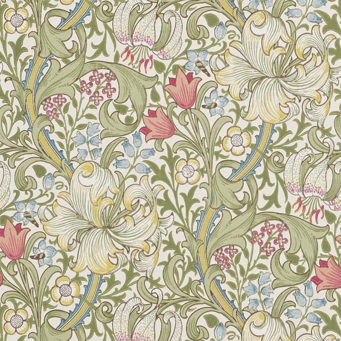 Morris & Co Golden Lily Green/Red 210398 Wallpaper Sample DM6P210398