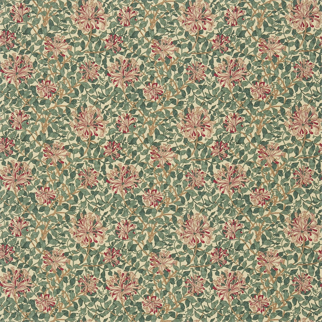 Morris & Co Honeysuckle Bottle Green/Mulberry HS203 Fabric Sample DMC1HS203