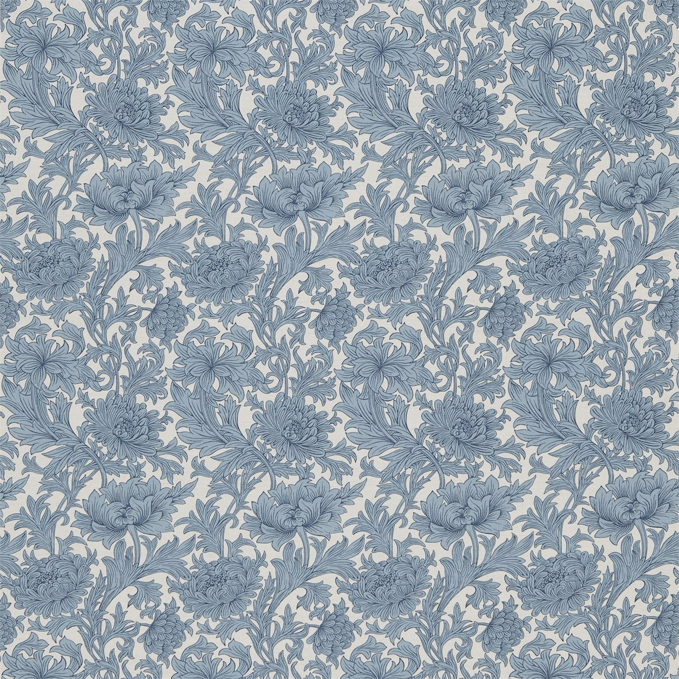 Morris & Co Chrysanthemum Toile Woad/Chalk CH203 Fabric Sample DMCOCH203