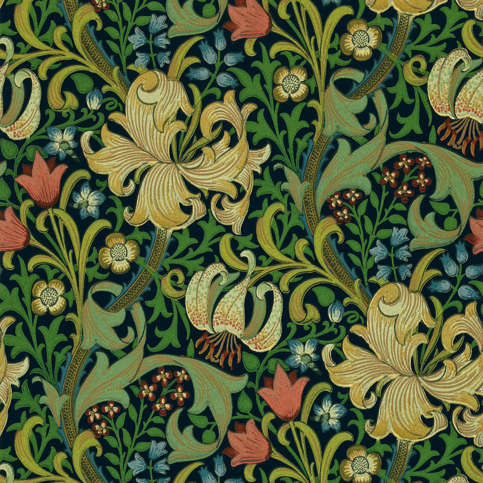 Morris & Co Golden Lily Indigo G3101 Wallpaper Sample DMI1G3101