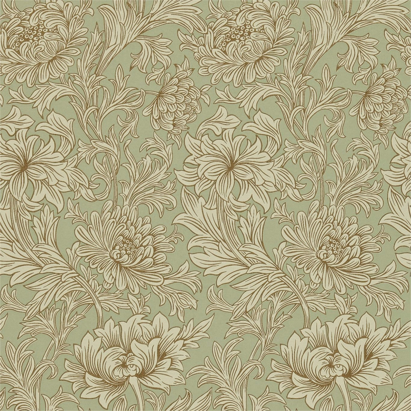 Morris & Co Chrysanthemum Toile Eggshell/Gold CH104 Wallpaper Sample DMOWCH104